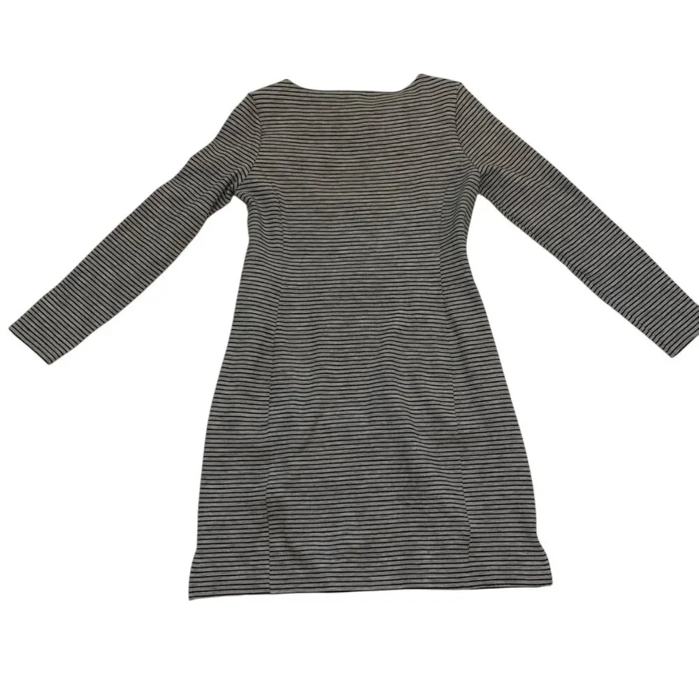 Duluth Trading Women's Gray/Black Striped Long Sleeve Knit Dress Sz L Equestrian